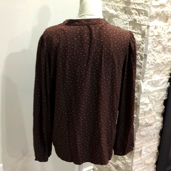 NWOT Selected Femme Brown Polka dot 1/2 button up blouse - Picture 4 of 10